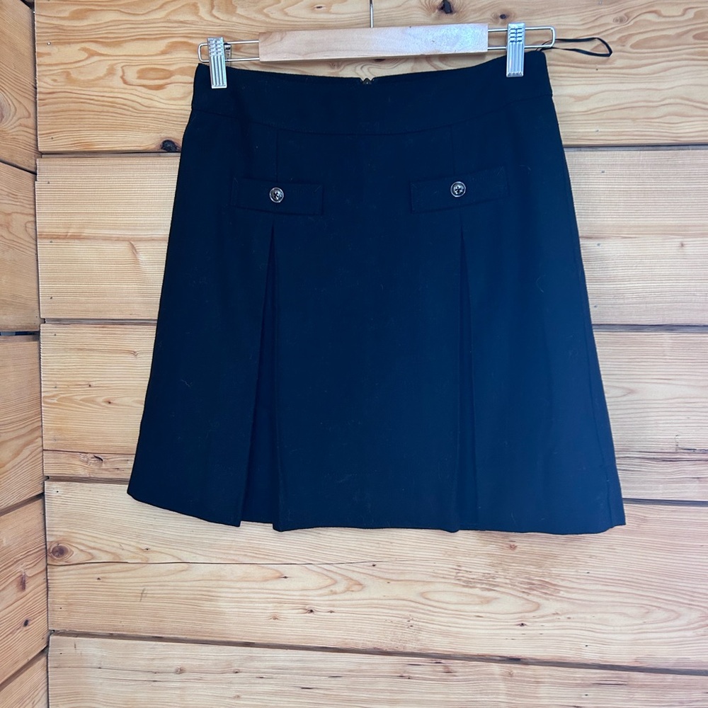 Vintage Wool Black Pleated Nautical Button Mini Skirt Womens Small